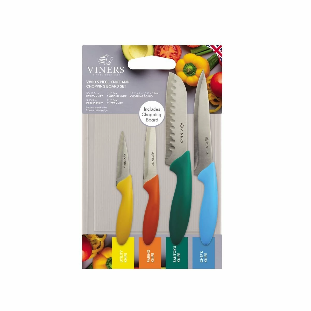 Viners Vivid Knife Set With Chopping Board | 4-Piece 4 Viners Vivid Knife Set With Chopping Board | 4-Piece - Image 2