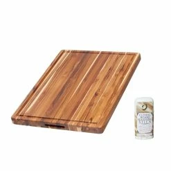TeakHaus Edge Grain Cutting Board W/Hand Grip + Juice Canal (Rectangle) | 20" X 15" X 1.5" With Board Seasoning Stick