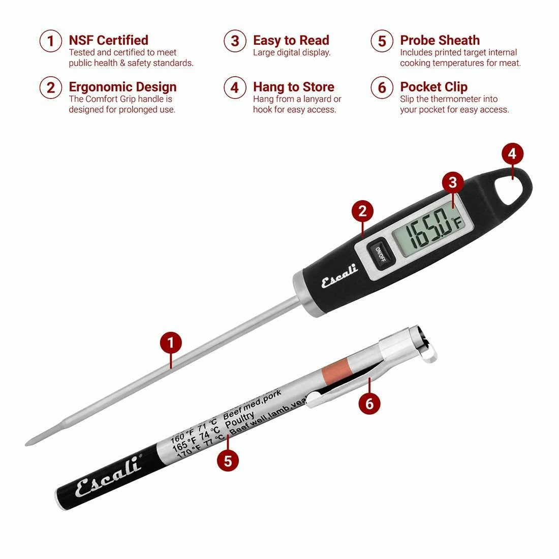 Escali Gourmet Digital Thermometer | Black 4 Escali Gourmet Digital Thermometer | Black - Image 2