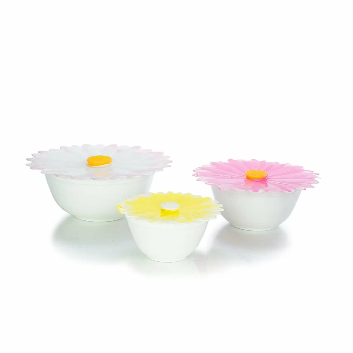 Mosser Glass Mixing Bowl Set With Silicone Lids | White & Daisies 4 Mosser Glass Mixing Bowl Set With Silicone Lids | White & Daisies - Image 2