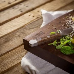 John Boos 1887 Rustic Edge Walnut Cutting Board 13"x12" -Outlet Utensils Store john boos 1887 rustic edge walnut cutting board 13x12 lifestyle