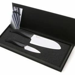 Kyocera Ceramic Knife Set 2 PC - 5.5" Santoku & 3" Paring Black Handle/White Blade